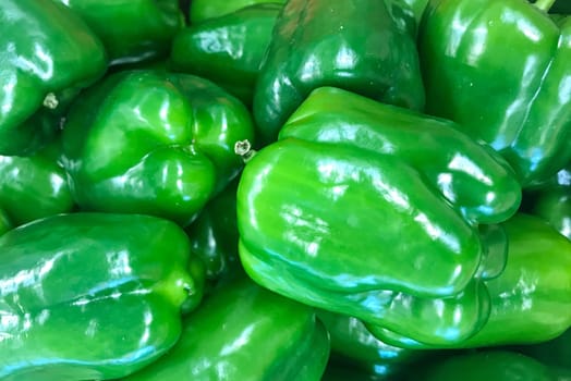 Close-Up Of Fresh Green Peppers. Healthy Fresh Food Background.