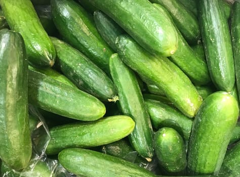 Close-Up Of Ripe Cucumbers. Healthy Fresh Food Background.