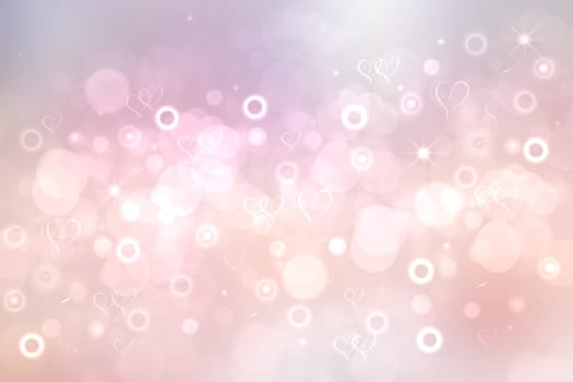 Wedding or valentine day card template. Abstract festive blur bright pink pastel background with pink hearts love bokeh and stars for wedding day. Romantic textured backdrop with space.