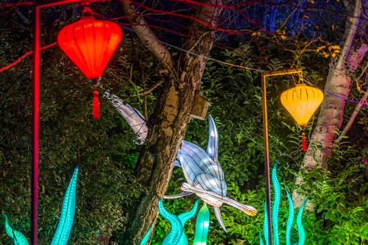 Dublin, Ireland, November 2018 Wild lights at Dublin zoo. Light displays of Ocean Lights, the Arctic and the North Pole themes
