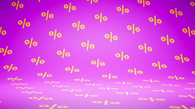 Empty Blank Purple and Yellow Percent Symbol Pattern Studio Background 3D Render Illustration