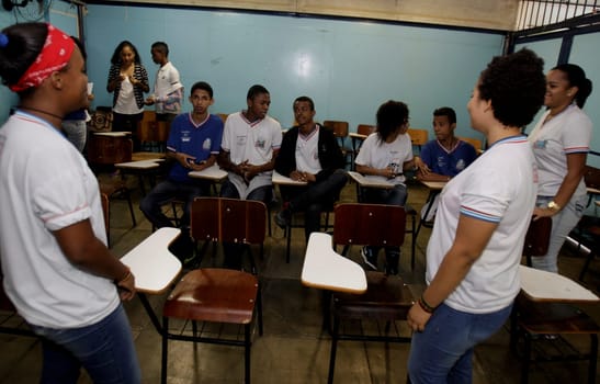 salvador, bahia / brazil - august 18, 2015: public school students are seen in a school classroom in the city of Salvador.