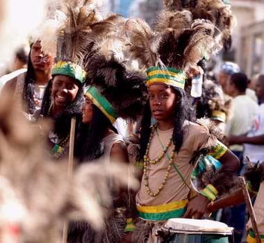 salvador, bahia / brazil - july 2, 2015: indians are seen during the Bahia independence parade in the Lapinha neighborhood of Salvador.