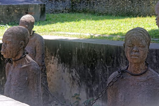 Zanzibar, Tanzania - July 18, 2017: African slave monument in Zanzibar city, Tanzania.