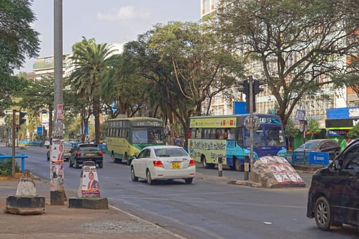 Nairobi, Kenya - July 09, 2017: Left hand side driving in Nairobi, Kenya.