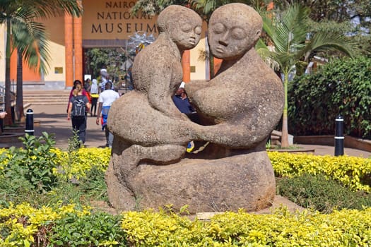 Nairobi, Kenya - July 09, 2017: Sculpture in front of national museum Nairobi, Kenya
