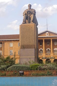 Nairobi, Kenya - July 09, 2017: Jomo Kenyatta statue in front of the Judiciary in Nairobi, Kenya.