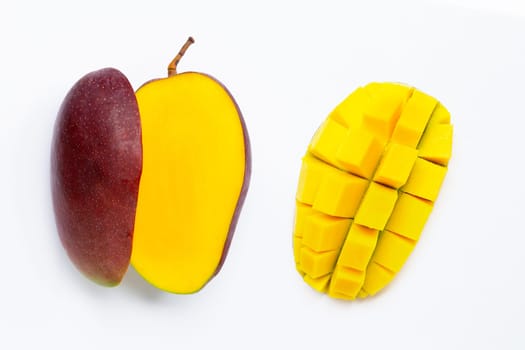 Tropical fruit, Mango on white background. Top view