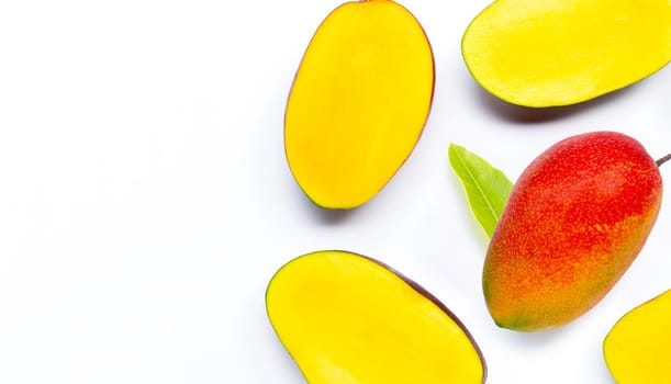 Tropical fruit, Mango on white background. Top view