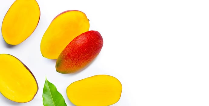 Tropical fruit, Mango on white background. Top view