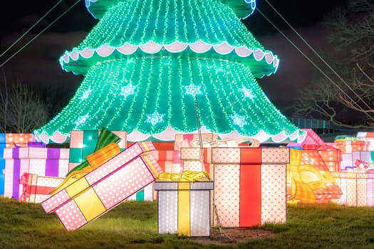 Dublin, Ireland, November 2018 Wild lights at Dublin zoo. Light displays of Christmas and North Pole