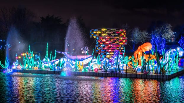 Dublin, Ireland, November 2018 Wild lights at Dublin zoo. Light displays of Ocean Lights, the Arctic and the North Pole themes