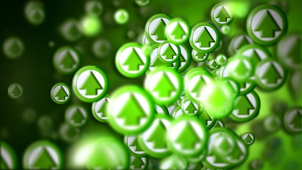 Group of arrows on green backdrop, as a sign of the right choice of internet community in cyberspace for determination direction of cooperation of the crowd for achieve the heights of success