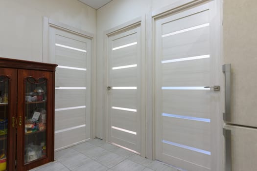 Three interior doors in the apartment close up