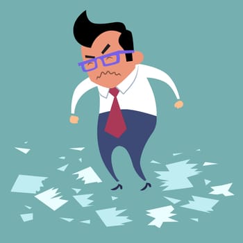Businessman angry office work boss torn documents, a bad deal, bad day
