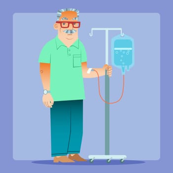 The old man and the dropper. Medicine and health - treatment at home and in the hospital