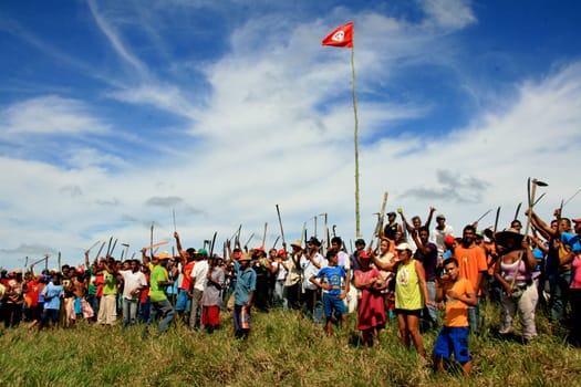 eunapolis, bahia / brazil - april 8, 2009: members of the Movimento Sente Terra - MST - are seen during the occupation of a farm invaded in the rural area of the municipality of Eunapolis....