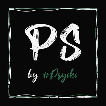 PsychoShadow PS by Psycho logo over dark background. Trendy text art style, typography illustration, messy design, creative hipster interpretation concept.