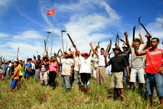 eunapolis, bahia / brazil - april 8, 2009: members of the Movimento Sente Terra - MST - are seen during the occupation of a farm invaded in the rural area of the municipality of Eunapolis....