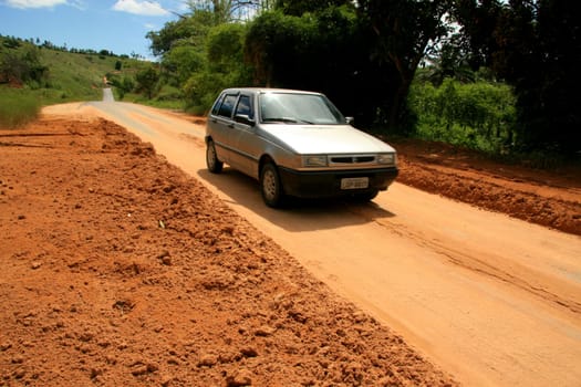 eunapolis, bahia / brazil - april 8, 2009: holes are seen on highway BA 280, a road that connects the municipalities of Itabela to Guaratinga in southern Bahia..
