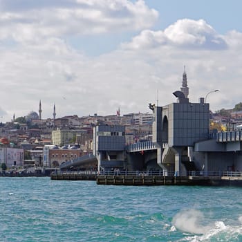 ISTANBUL, TURKEY - OCTOBER 02, 2017: Galata bridge over Golden Horn in Istanbul, Turkey.