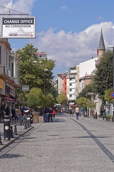 ISTANBUL, TURKEY - OCTOBER 02, 2017: Yerebatan street at Sultanahmet in Istanbul, Turkey.