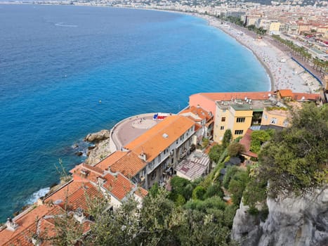 Nice, France - August 18, 2020: Beautiful Aerial View Of Nice Seaside, Mediterranean Sea And Promenade Des Anglais On The French Riviera, France, Europe