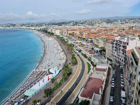 Nice, France - August 18, 2020: Beautiful Aerial View of Nice City, Mediterranean Sea And The Promenade Des Anglais On The French Riviera, France, Europe