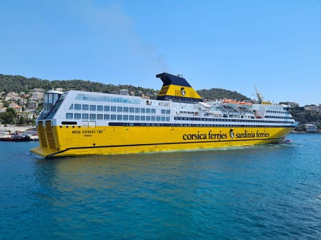 Nice, France - July 16, 2020: Corsica Ferries - Sardinia Ferries Shuttle With Passengers In The Port Of Nice, Mediterranean Sea, French Riviera, France, Europe