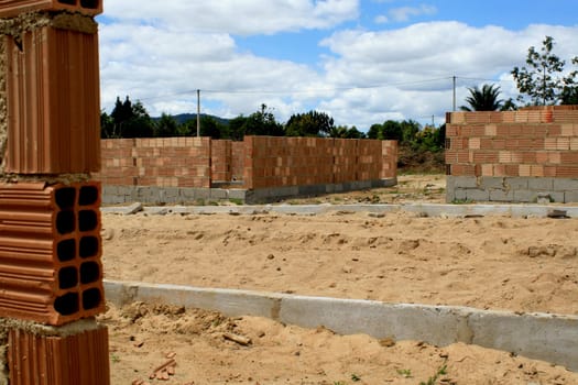 itamaraju, bahia / brazil - september 4, 2008: construction of houses of the brazilian popular happiness program in the city of Itamaraju, in the south of Bahia.
