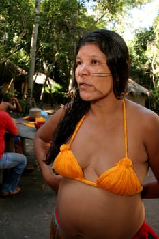 porto seguro, bahia / brazil - april 14, 2009: Pataxo Indians are seen in the village Jaqueira in the city of Porto Seguro, in the south of Bahia..