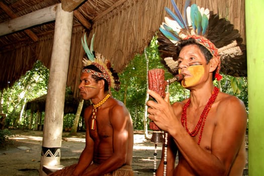 porto seguro, bahia / brazil - april 14, 2009: Pataxo Indians are seen in the village Jaqueira in the city of Porto Seguro, in the south of Bahia..