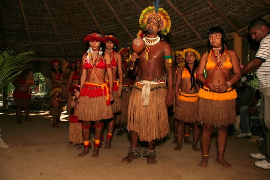porto seguro, bahia / brazil - april 14, 2009: Pataxo Indians are seen in the village Jaqueira in the city of Porto Seguro, in the south of Bahia..