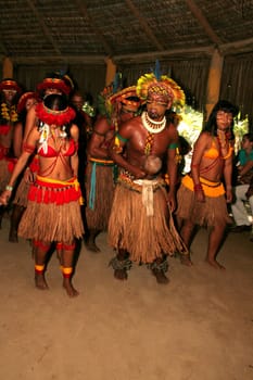 porto seguro, bahia / brazil - april 14, 2009: Pataxo Indians are seen in the village Jaqueira in the city of Porto Seguro, in the south of Bahia..