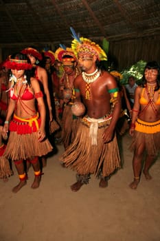 porto seguro, bahia / brazil - april 14, 2009: Pataxo Indians are seen in the village Jaqueira in the city of Porto Seguro, in the south of Bahia..