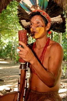 porto seguro, bahia / brazil - april 14, 2009: Pataxo Indians are seen in the village Jaqueira in the city of Porto Seguro, in the south of Bahia..