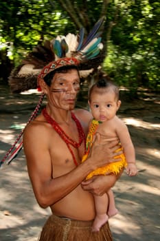 porto seguro, bahia / brazil - april 14, 2009: Pataxo Indians are seen in the village Jaqueira in the city of Porto Seguro, in the south of Bahia..