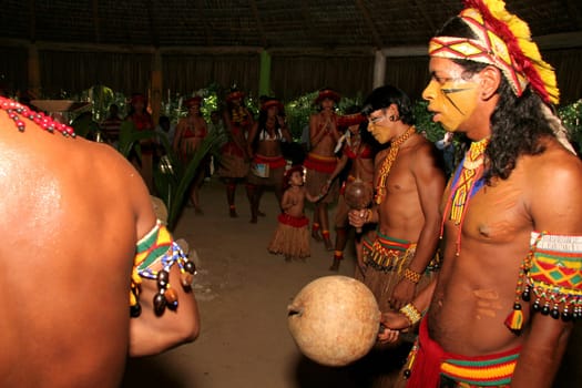 porto seguro, bahia / brazil - april 14, 2009: Pataxo Indians are seen in the village Jaqueira in the city of Porto Seguro, in the south of Bahia..