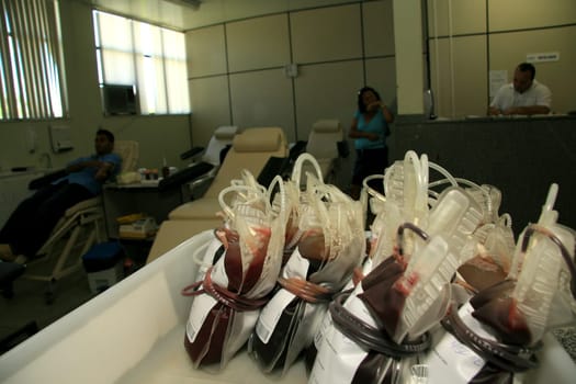 salvador, bahia / brazil - february 10, 2009: Donated blood bag in blood center in Eunapolis city. The blood is distributed to public hospitals in Bahia.