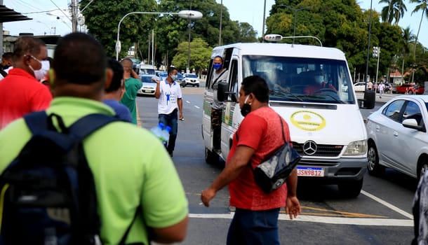 salvador, bahia / brazil - september 8, 2020: alternative transport van is seen looking for passengers in the Comercio neighborhood in the city of Salvador..