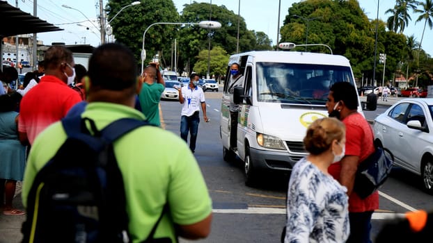 salvador, bahia / brazil - september 8, 2020: alternative transport van is seen looking for passengers in the Comercio neighborhood in the city of Salvador..
