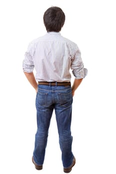 young casual man from the back, full body, isolated
