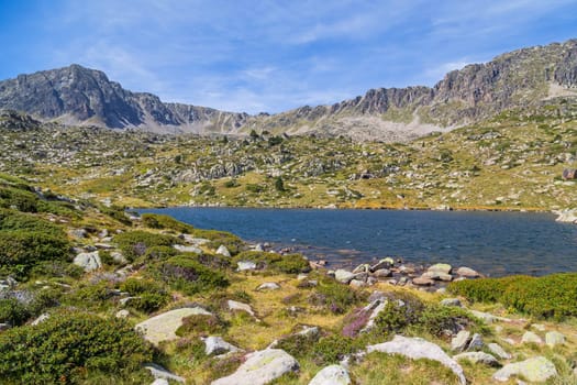 Estany Primer lake in Andorra, Pyrenees Mountains