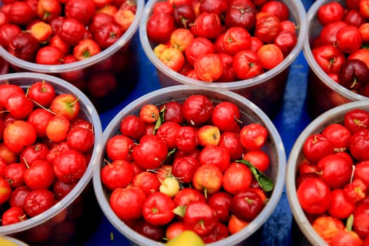 salvador, bahia / brazil - september 11, 2020: acerola fruits are seen for sale on the street in the city of Salvador.