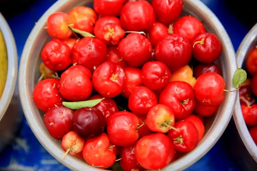 salvador, bahia / brazil - september 11, 2020: acerola fruits are seen for sale on the street in the city of Salvador.