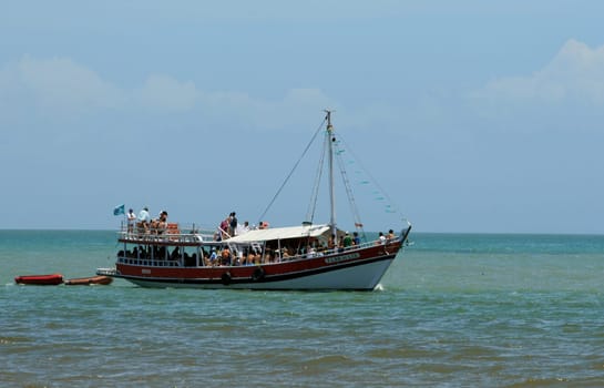 porto Seguro, bahia / brazil - june 9, 2014: schooner is seen at the mouth of the river Buranhem in the city of Porto Seguro, in southern Bahia.