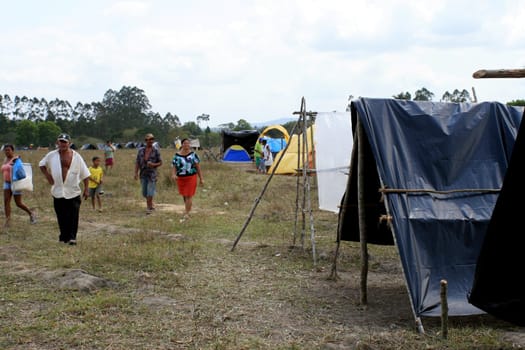 eunapolis, bahia / brazil - april 8, 2009: members of the Movimento Sente Terra - MST - are seen during the occupation of a farm invaded in the rural area of the municipality of Eunapolis....