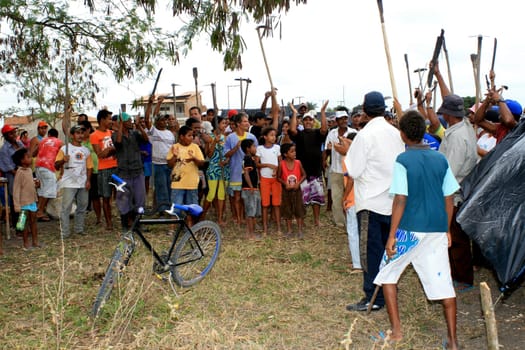 eunapolis, bahia / brazil - april 8, 2009: members of the Movimento Sente Terra - MST - are seen during the occupation of a farm invaded in the rural area of the municipality of Eunapolis....