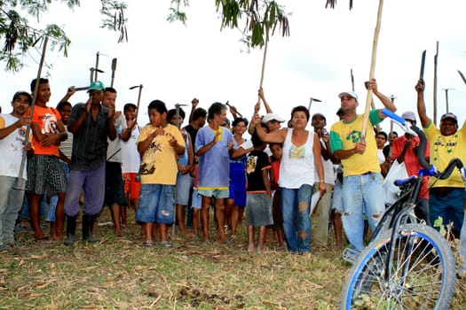 eunapolis, bahia / brazil - april 8, 2009: members of the Movimento Sente Terra - MST - are seen during the occupation of a farm invaded in the rural area of the municipality of Eunapolis....