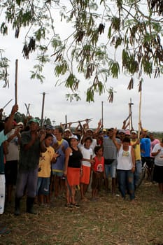 eunapolis, bahia / brazil - april 8, 2009: members of the Movimento Sente Terra - MST - are seen during the occupation of a farm invaded in the rural area of the municipality of Eunapolis....